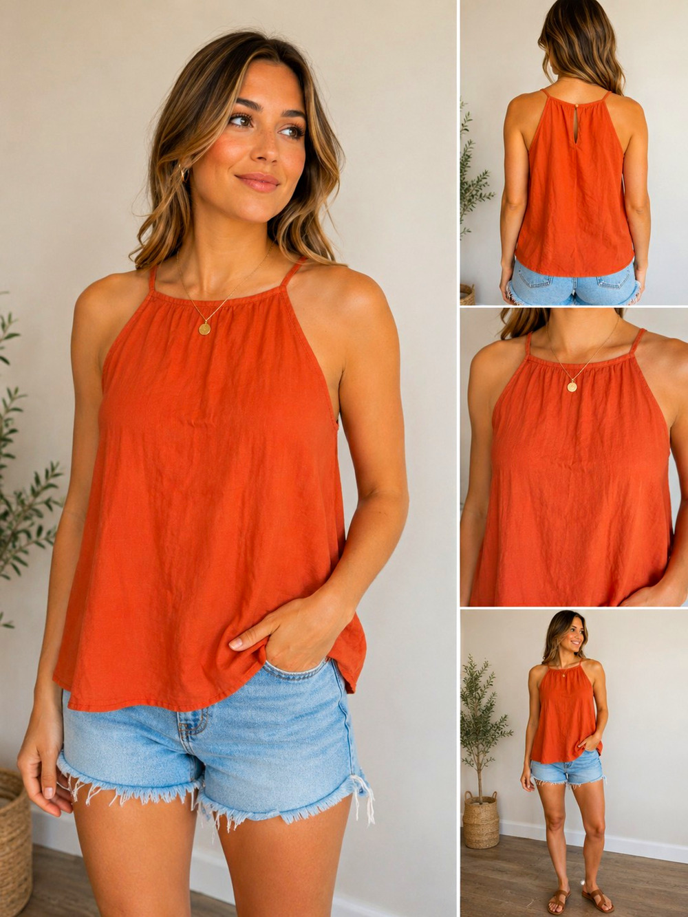 A New Day Women’s Medium Orange Coral Sleeveless Tank Top High Neck Casual Blous